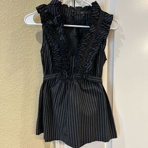 BCBG Maxazria size 2 black and white stripe sleeveless top with decorative desig